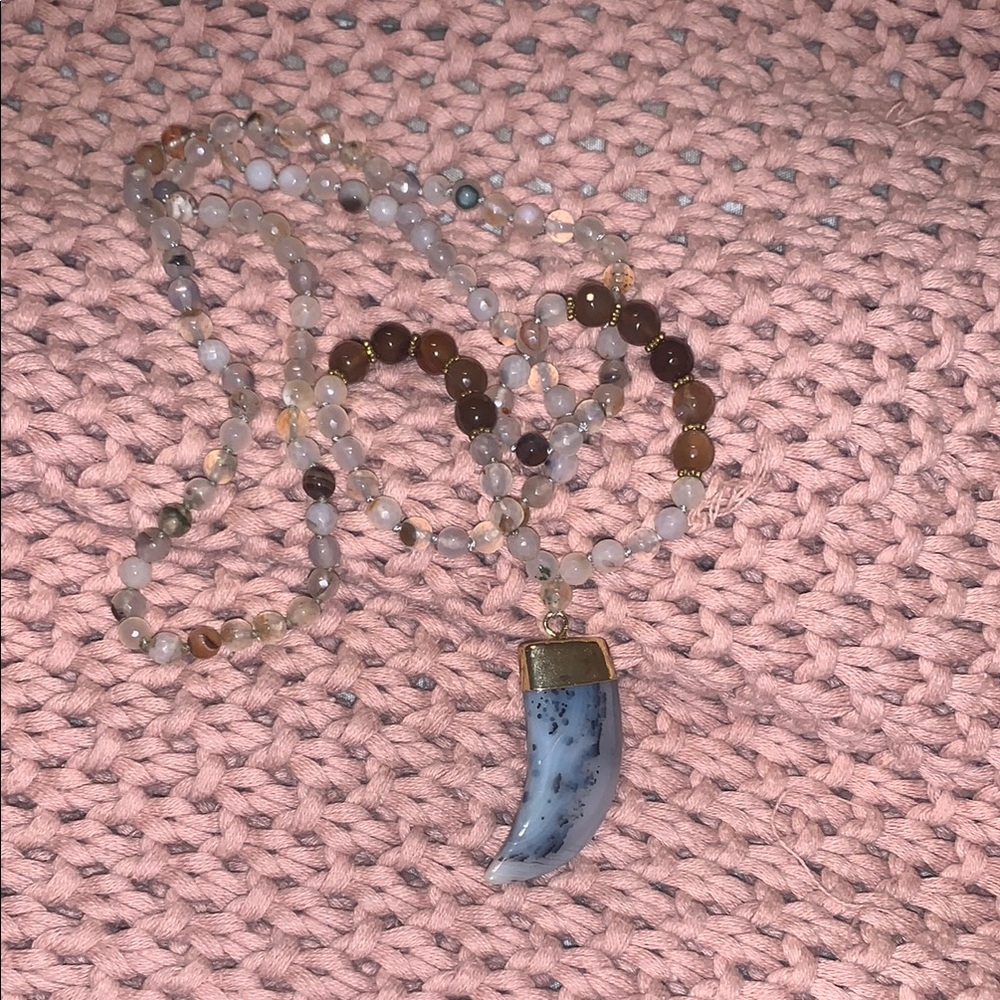 BoHo Beaded Necklace with Horn Pendant
